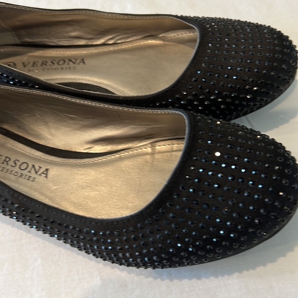 Versona Shoes - Versona Sz 7 Black Rhinestone flat slip ons